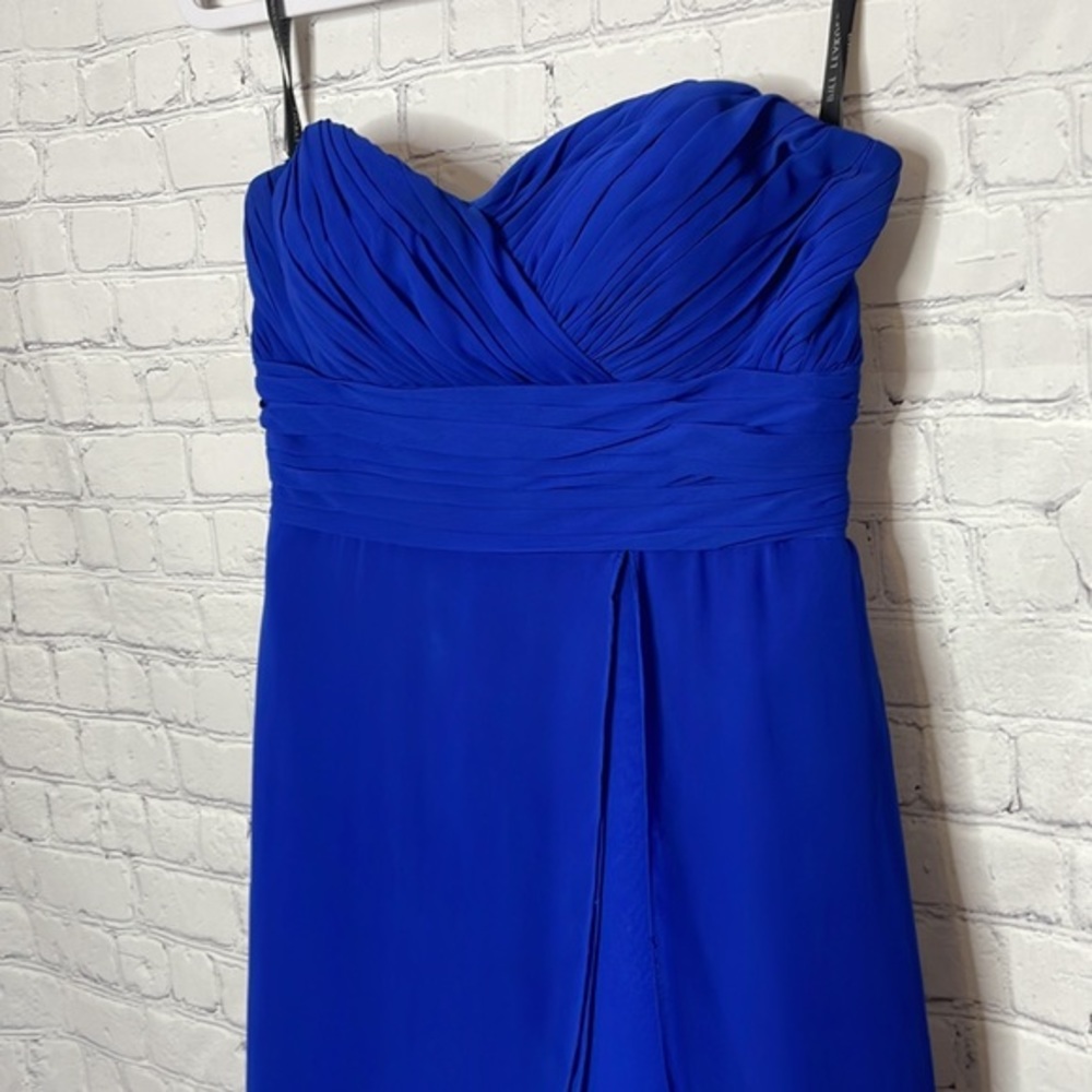 Bill Levkoff Royal Blue Strapless Chiffon Midi Bridesmaid Prom Formal Dress - 6 - Picture 2 of 8